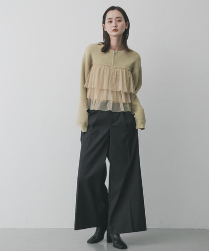 雙拉鍊荷葉邊針織開衫