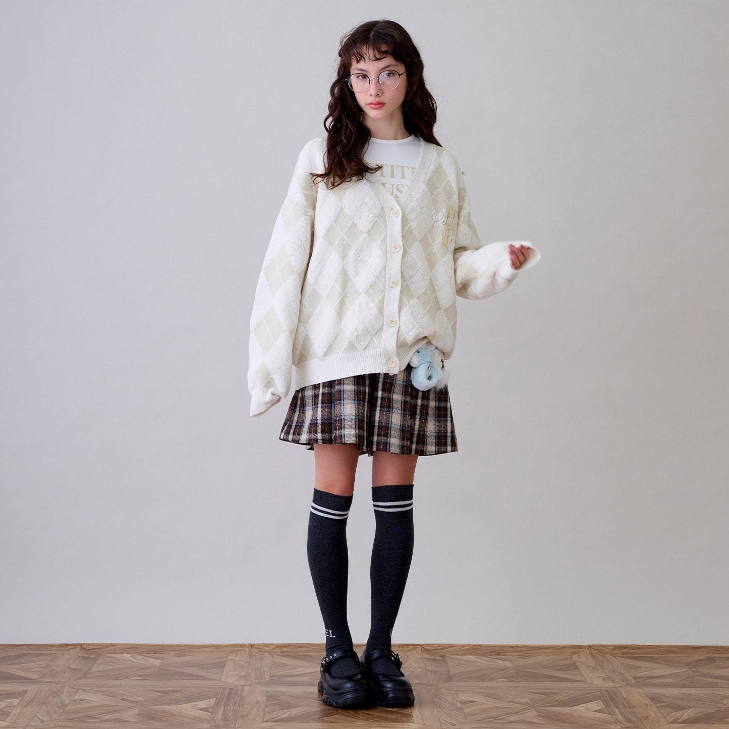 提花菱格開衫&內搭套裝