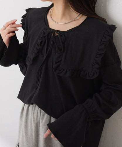 【領子可拆卸】Qanos 帶領荷葉邊長袖T恤