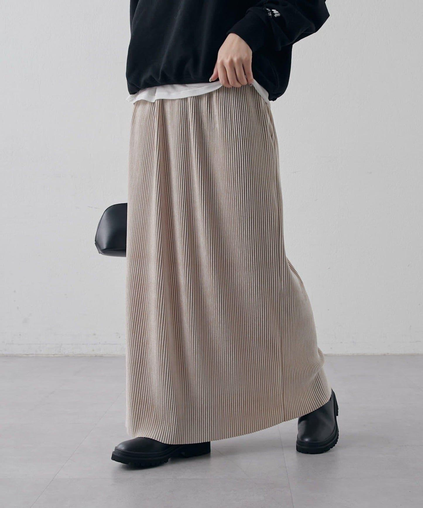 天鵝絨百褶修身半身裙