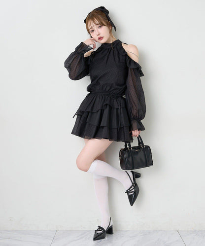 肩部珠飾無袖背心長款上衣