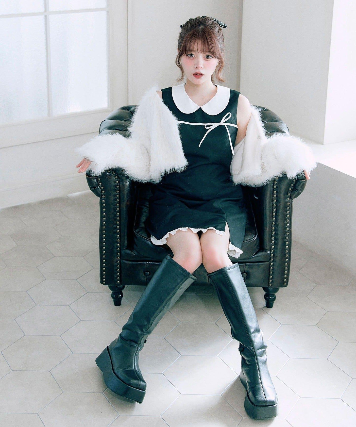 【Belle Charme】純色蝴蝶結迷你連衣裙