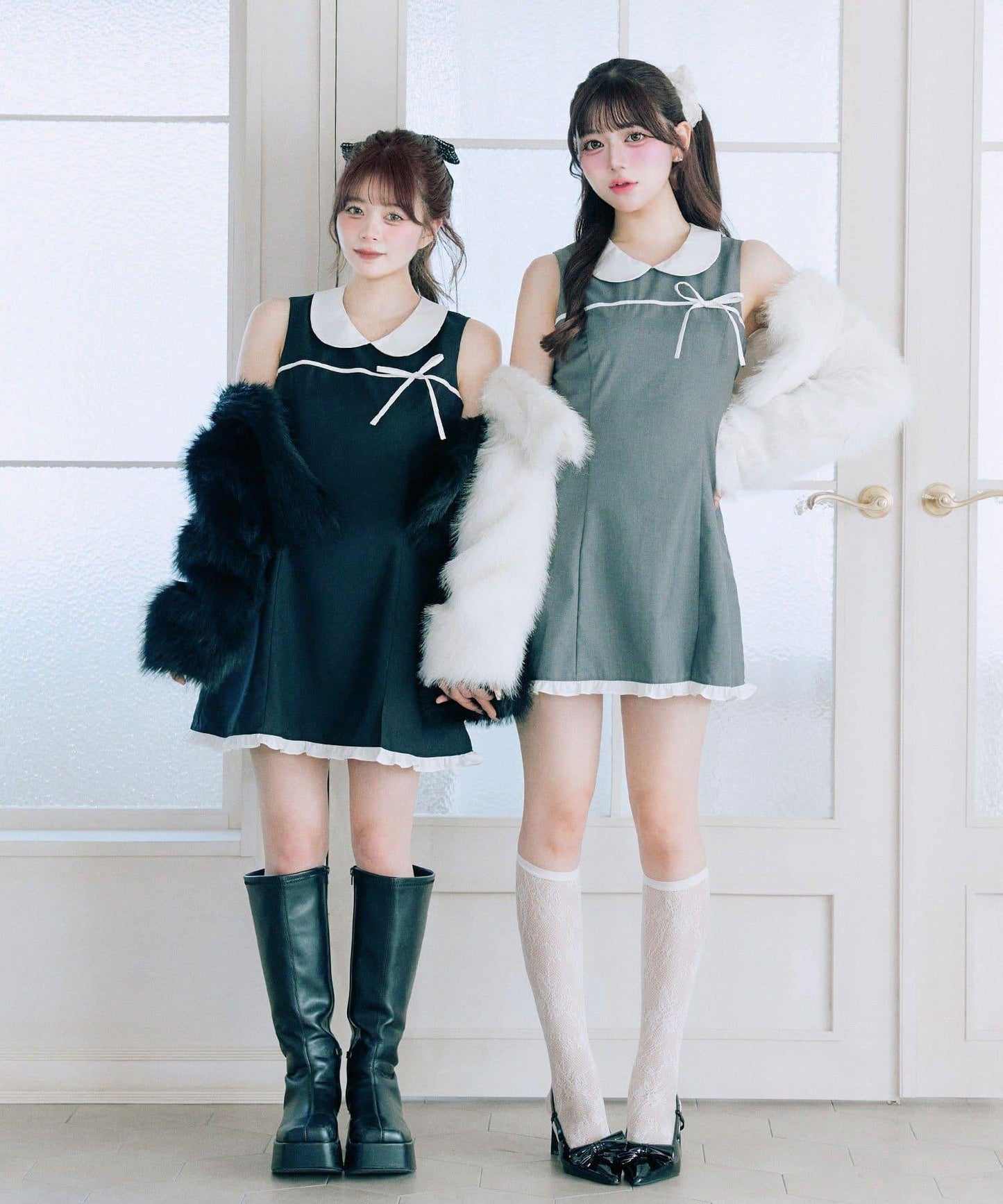 【Belle Charme】純色蝴蝶結迷你連衣裙