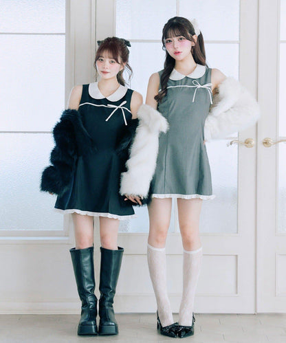 【Belle Charme】純色蝴蝶結迷你連衣裙