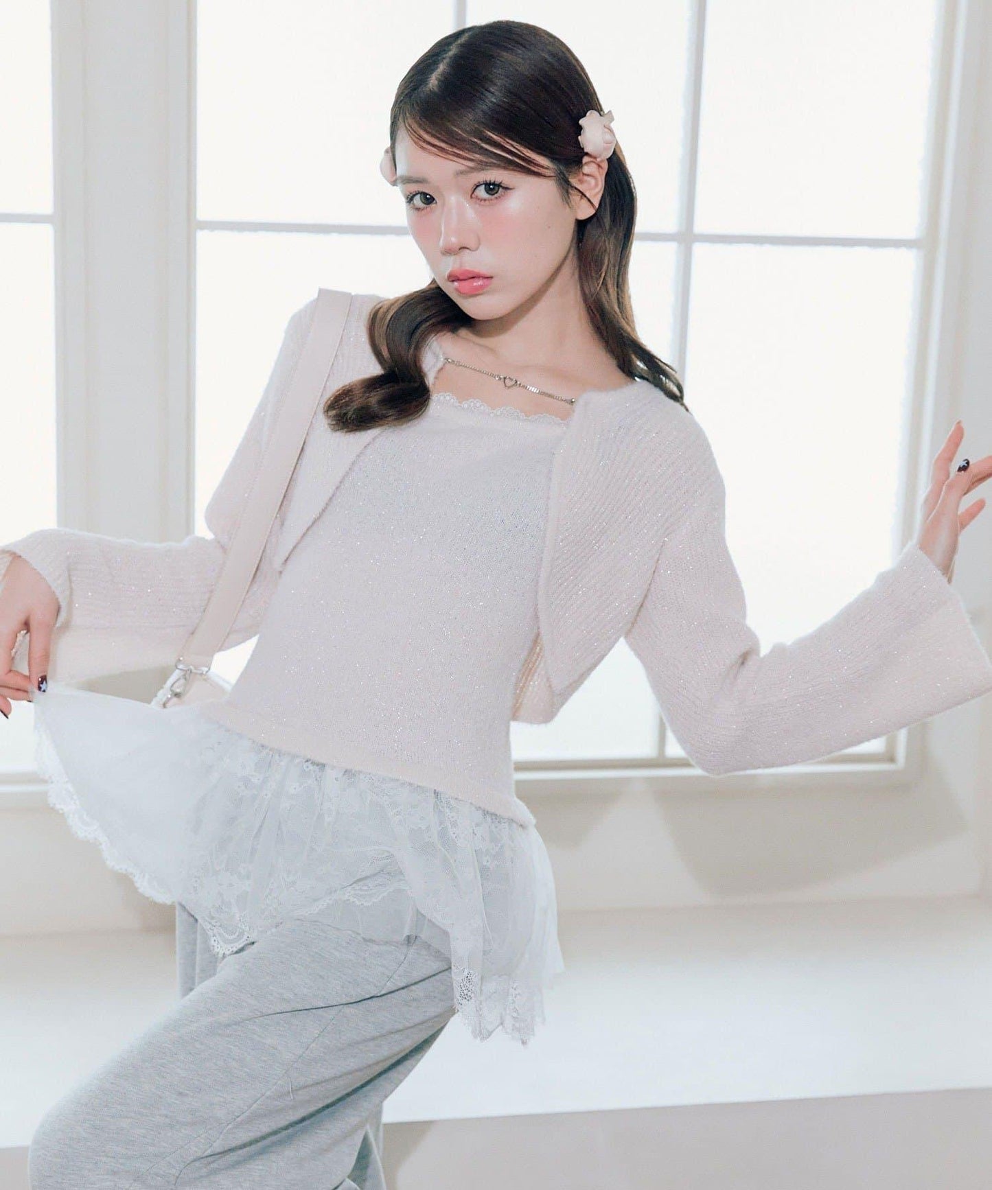 短外套荷葉邊吊帶套裝