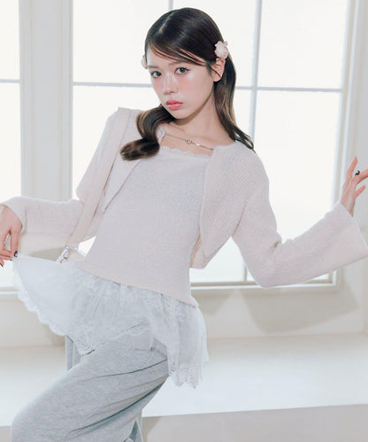 短外套荷葉邊吊帶套裝