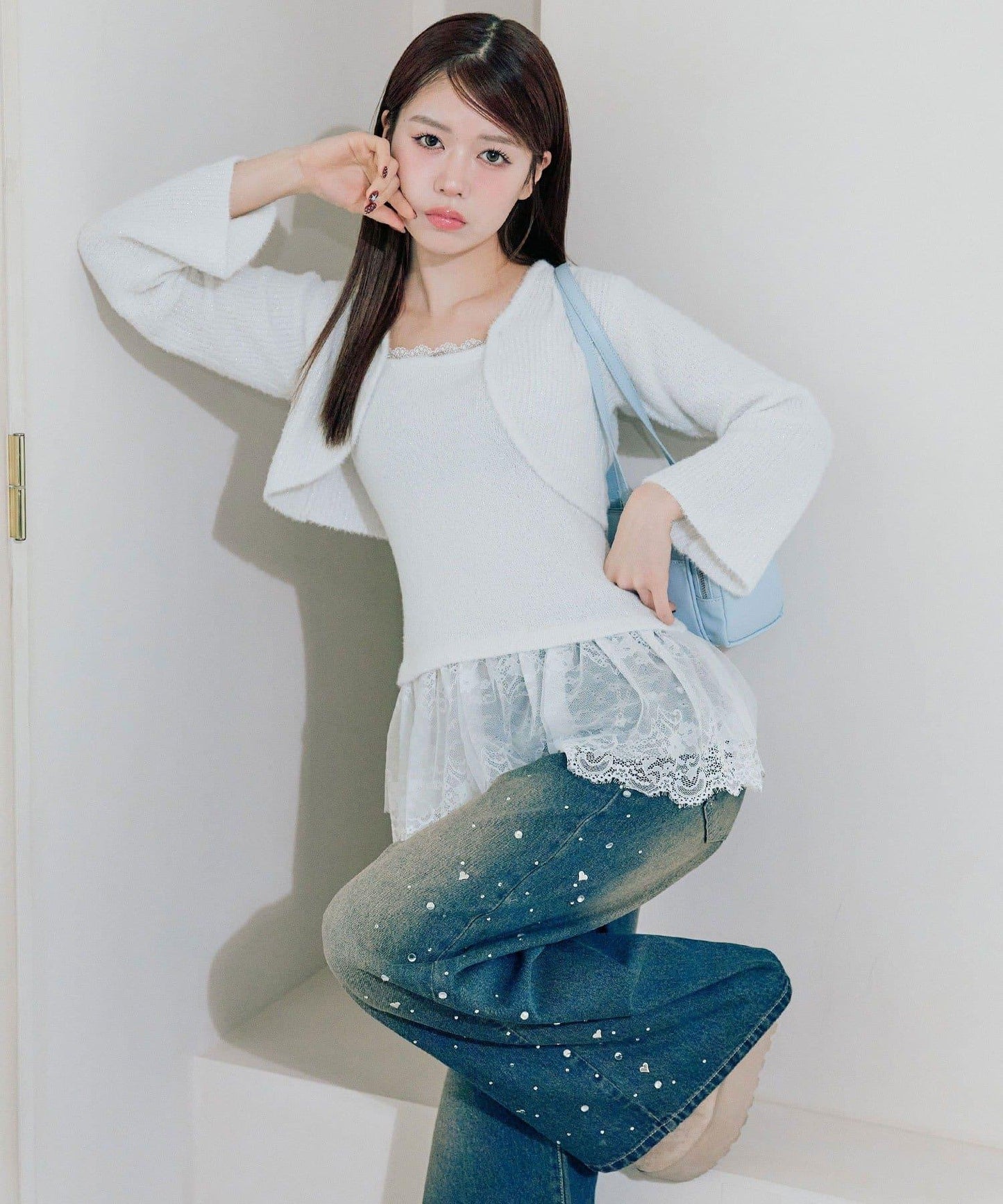 短外套荷葉邊吊帶套裝