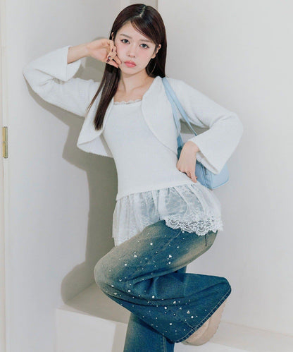 短外套荷葉邊吊帶套裝