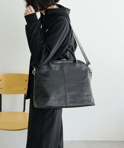 《本革/2way/A4尺寸兼容》雙口袋波士頓包L