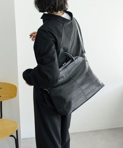 《本革/2way/A4尺寸兼容》雙口袋波士頓包L