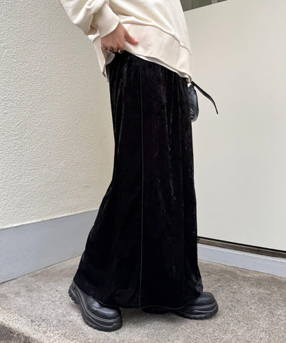 撞色天鵝絨荷葉邊拼接半身裙