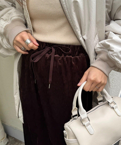 撞色天鵝絨荷葉邊拼接半身裙