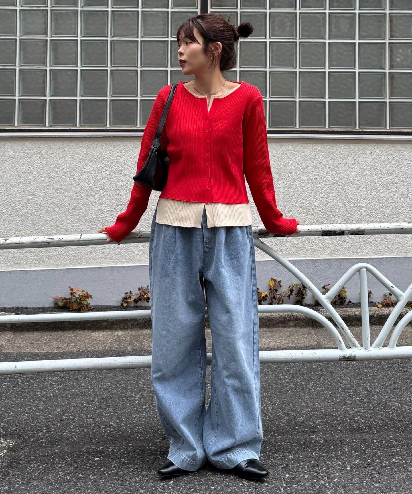 拼接配色多穿法羅紋針織開衫