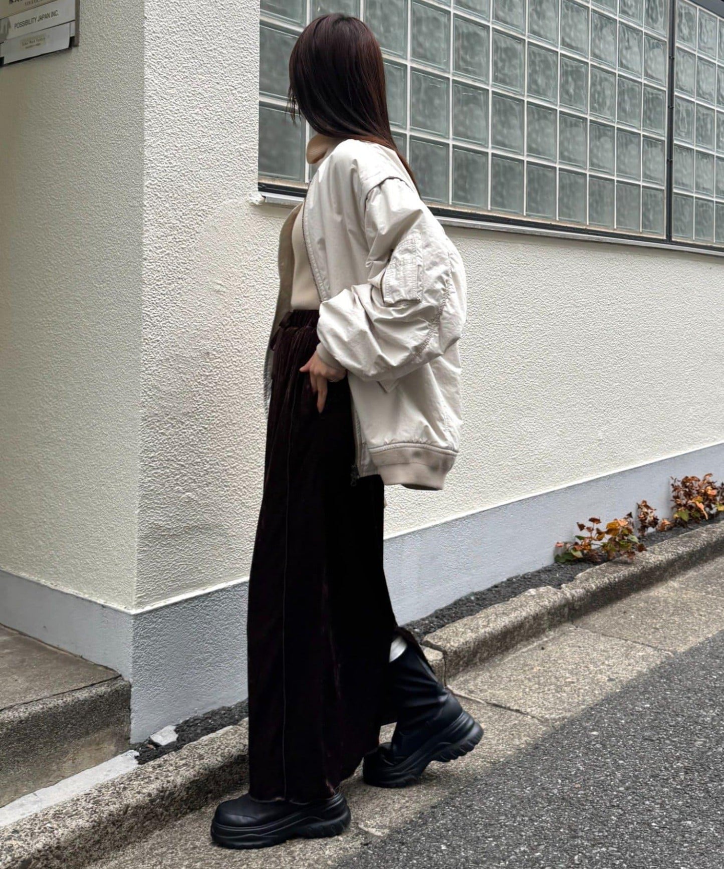 撞色天鵝絨荷葉邊拼接半身裙