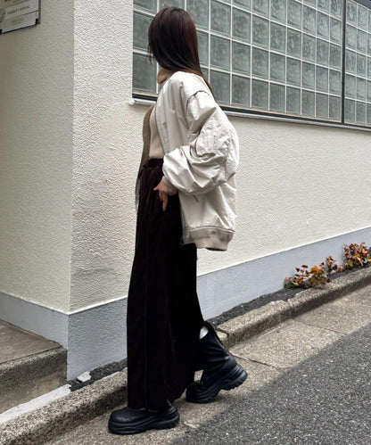 撞色天鵝絨荷葉邊拼接半身裙