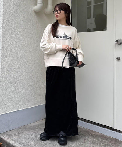 撞色天鵝絨荷葉邊拼接半身裙