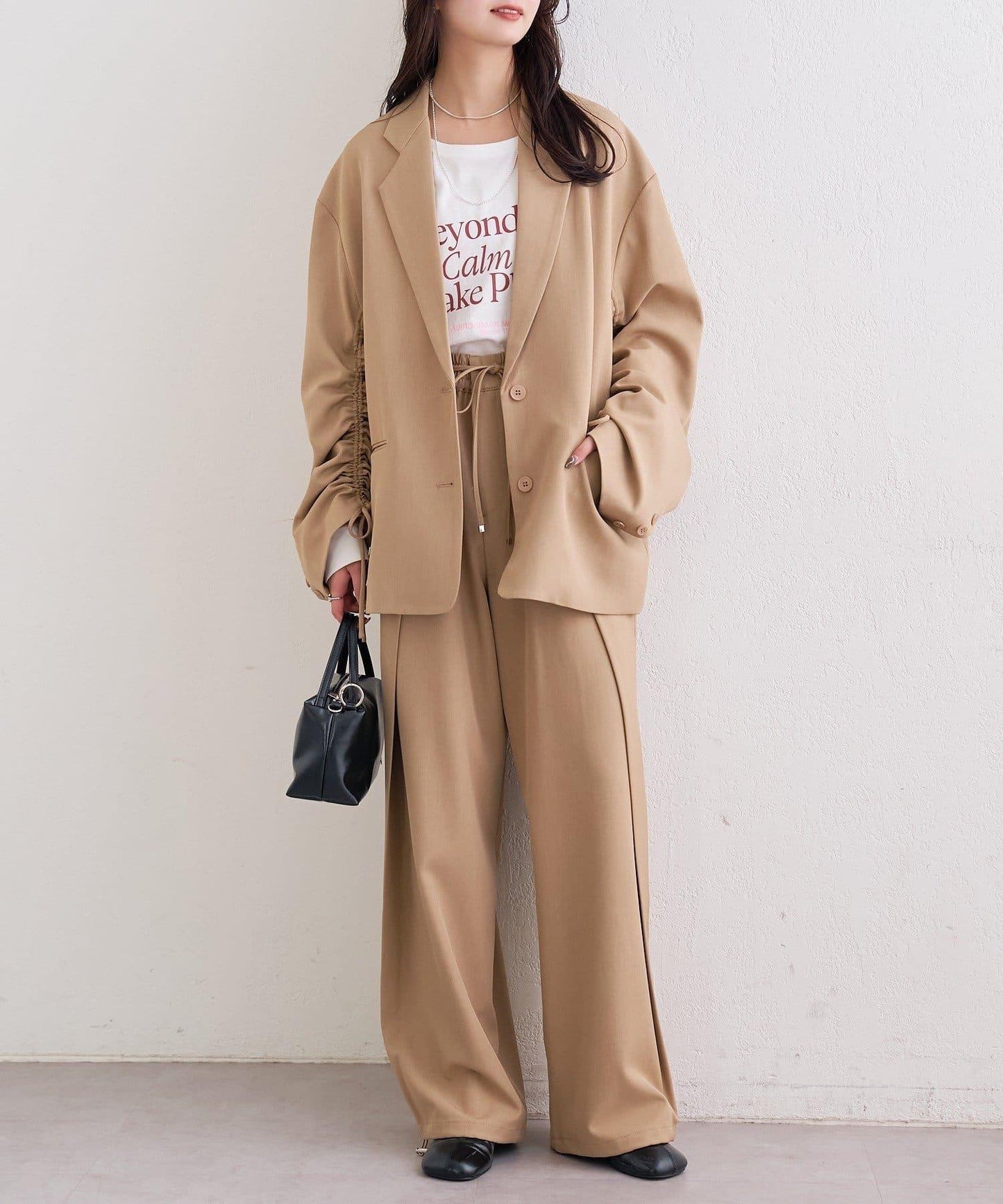 高腰褶皺休閒西裝褲