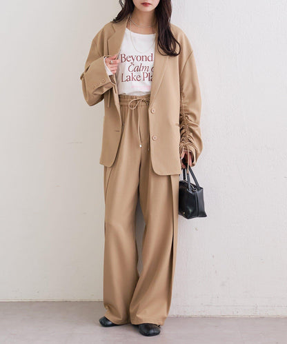 高腰褶皺休閒西裝褲