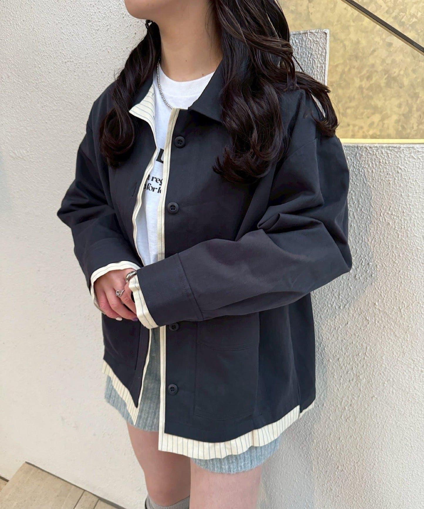層疊中長款襯衫夾克