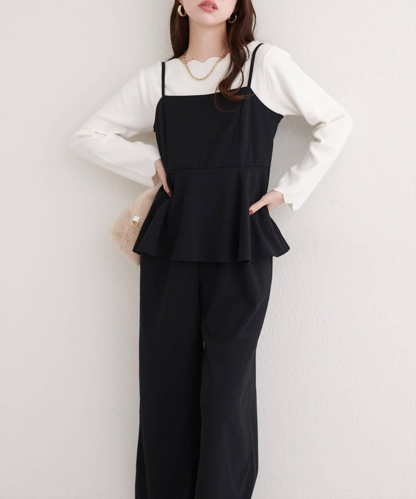 彈力荷葉邊連體褲