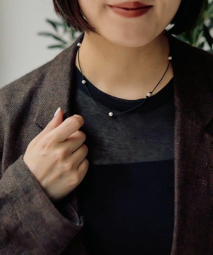 珍珠×繩帶短款項鍊