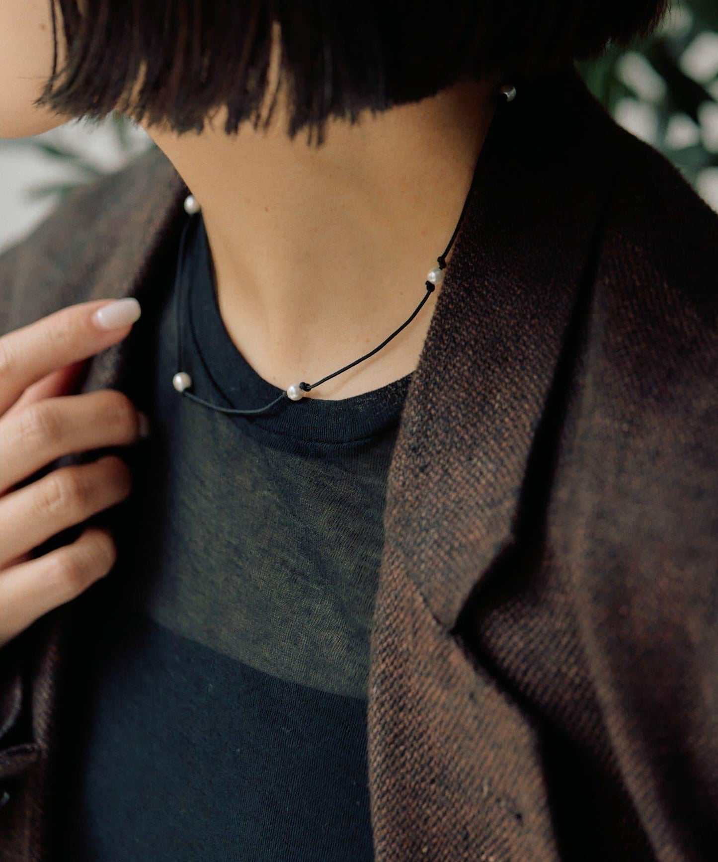 珍珠×繩帶短款項鍊