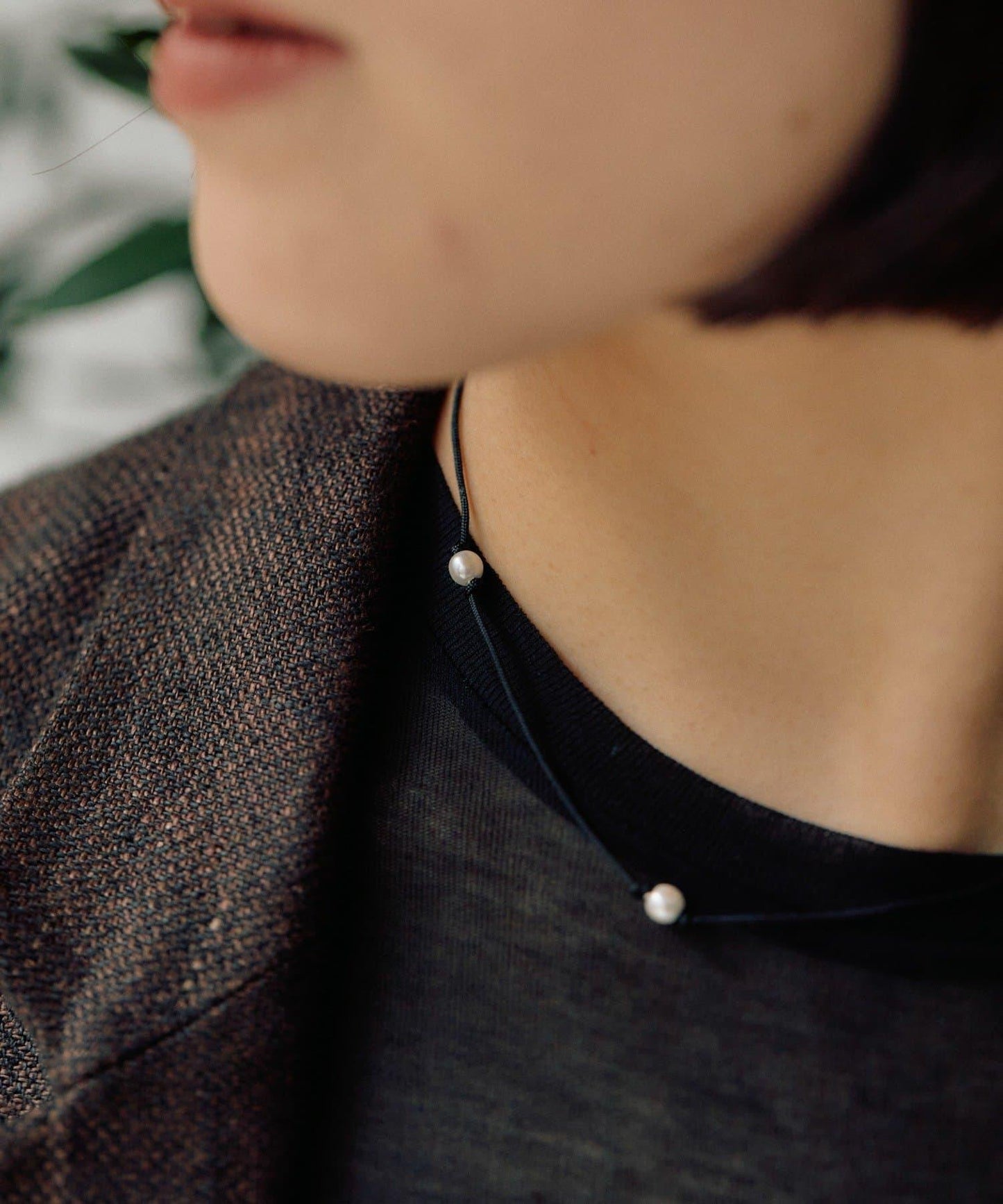 珍珠×繩帶短款項鍊