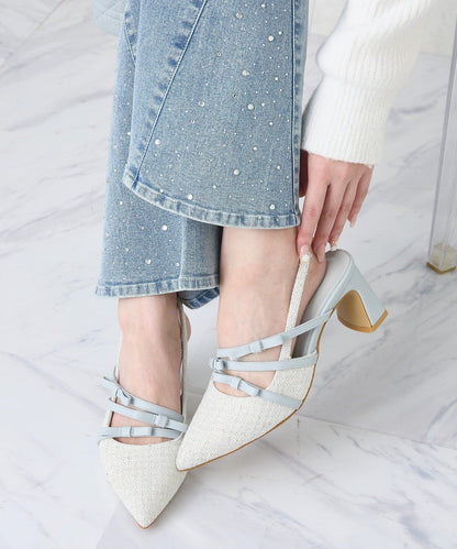 蝴蝶結穆勒鞋/淺藍色花呢