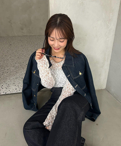 金色紐扣牛仔泡泡袖夾克