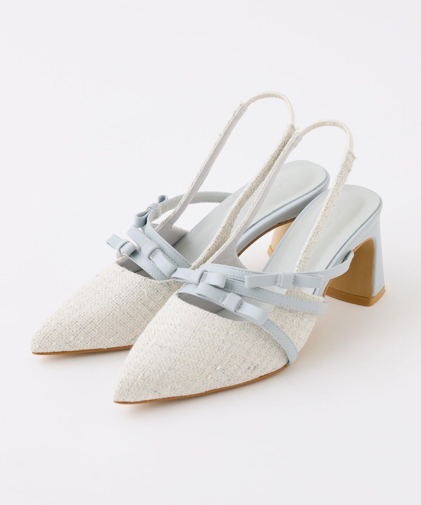 蝴蝶結穆勒鞋/淺藍色花呢