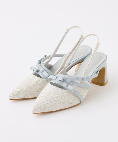 蝴蝶結穆勒鞋/淺藍色花呢