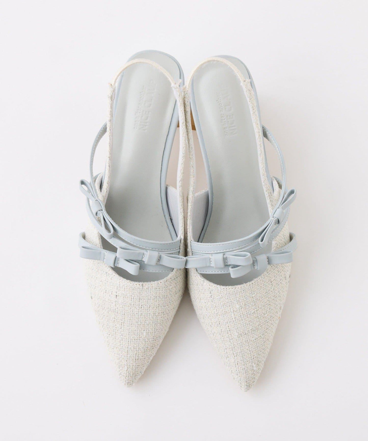 蝴蝶結穆勒鞋/淺藍色花呢