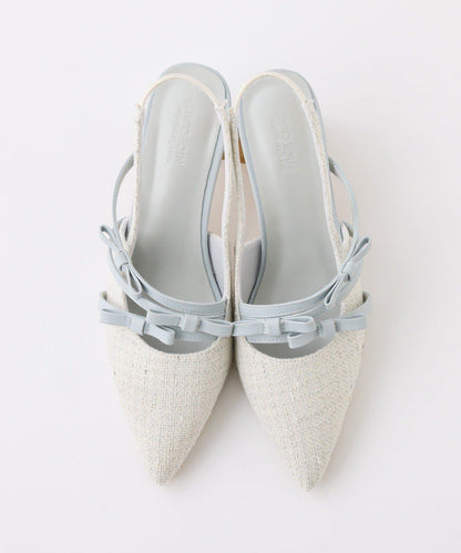 蝴蝶結穆勒鞋/淺藍色花呢