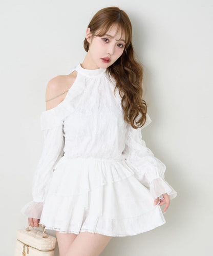 肩部珠飾無袖背心長款上衣