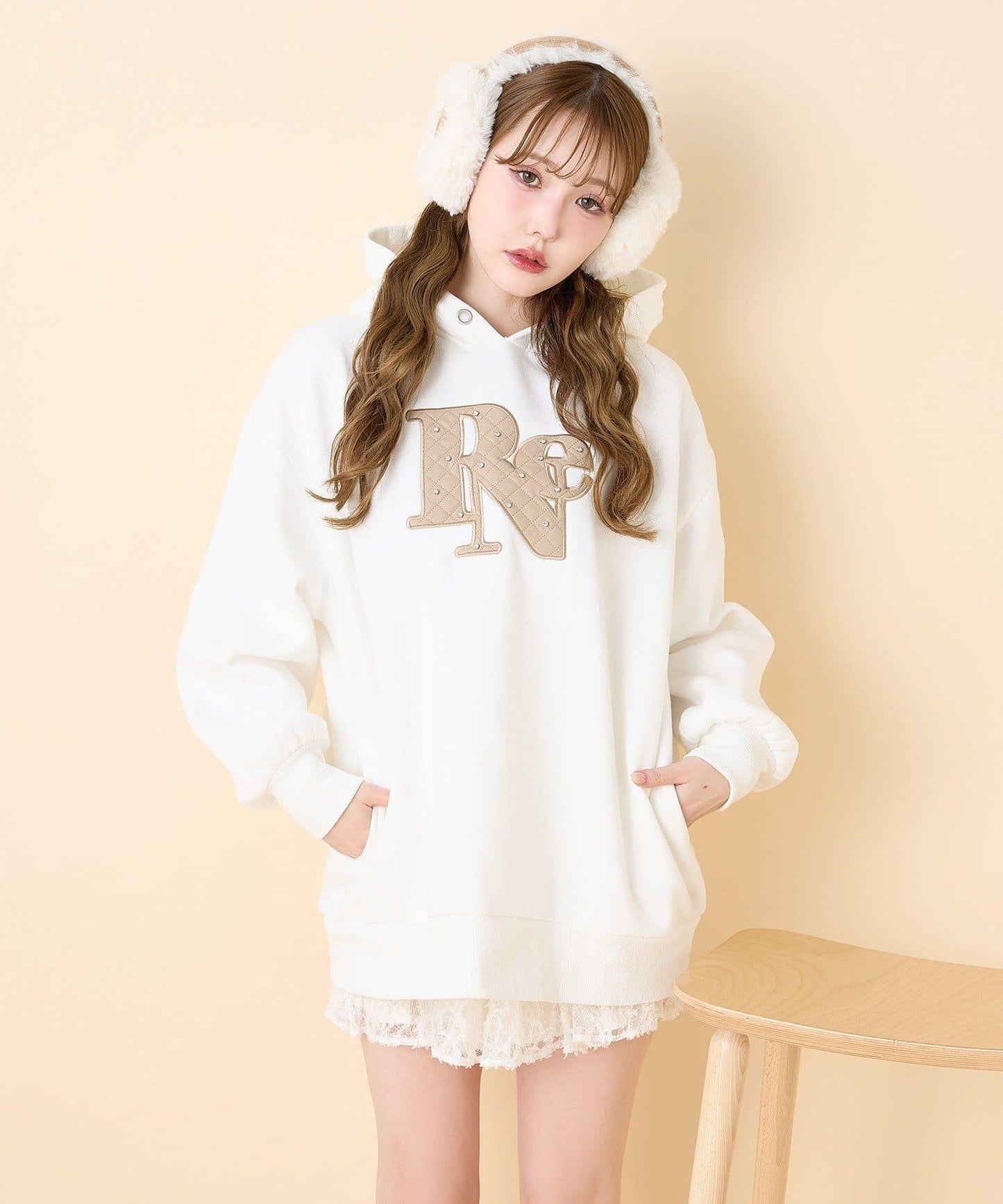 絎縫Logo寬鬆連帽衛衣