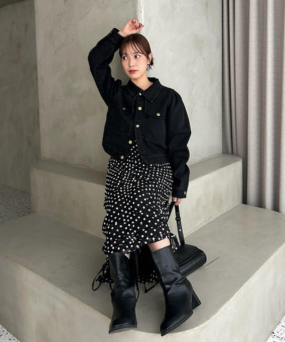 金色紐扣牛仔泡泡袖夾克