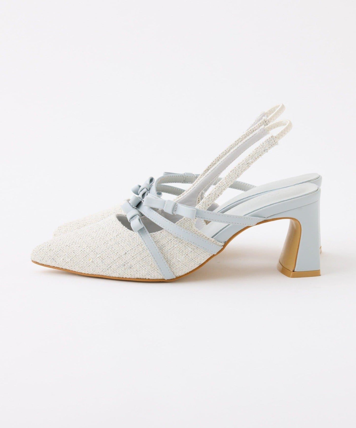 蝴蝶結穆勒鞋/淺藍色花呢