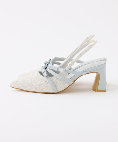 蝴蝶結穆勒鞋/淺藍色花呢