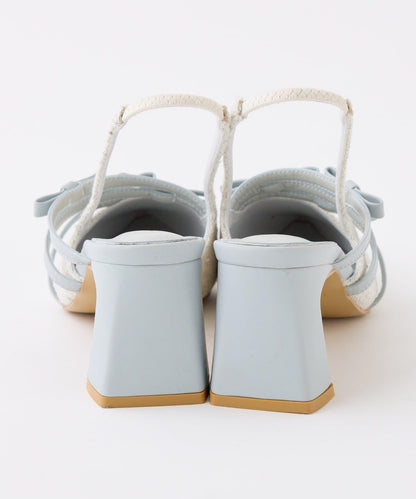 蝴蝶結穆勒鞋/淺藍色花呢