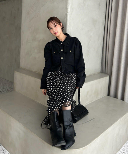 金色紐扣牛仔泡泡袖夾克