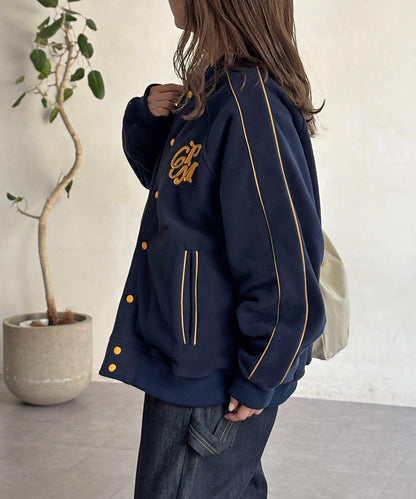 背面花卉圖案羊羔絨棒球夾克