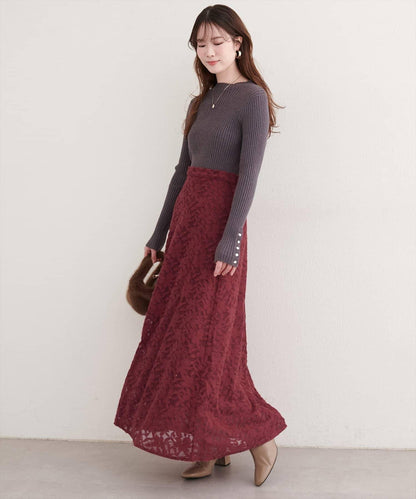 磨毛蕾絲半身裙