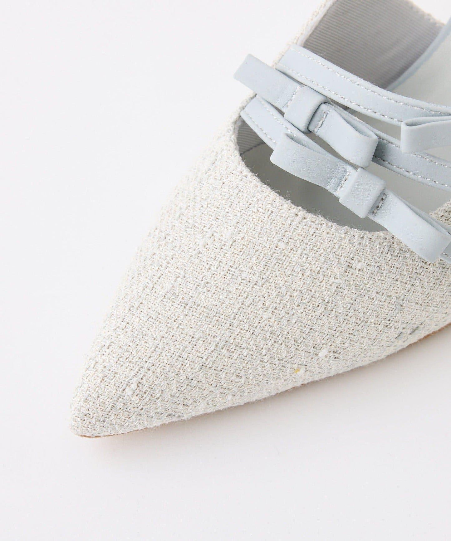 蝴蝶結穆勒鞋/淺藍色花呢