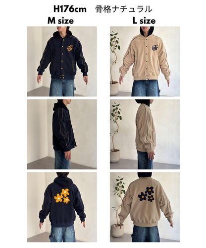 背面花卉圖案羊羔絨棒球夾克