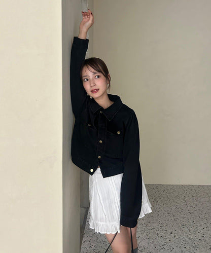 金色紐扣牛仔泡泡袖夾克