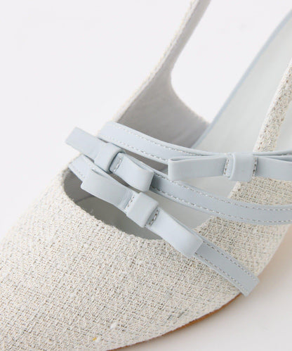 蝴蝶結穆勒鞋/淺藍色花呢