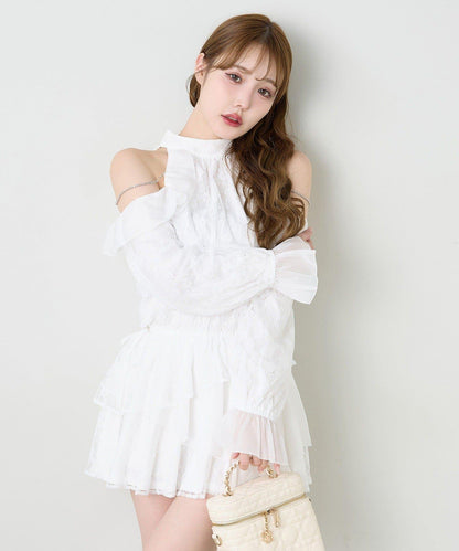 肩部珠飾無袖背心長款上衣