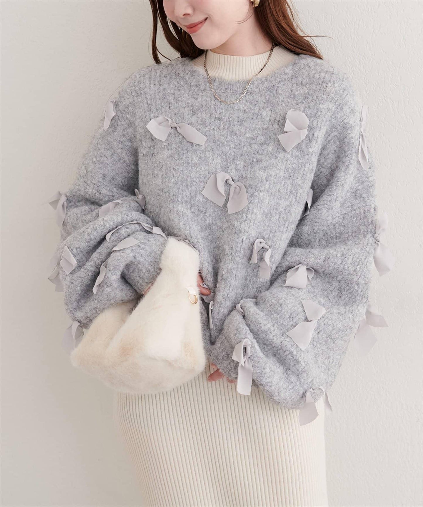 喬其紗蝴蝶結針織衫