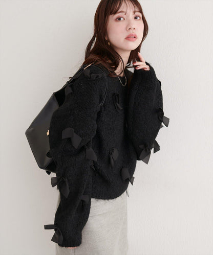 喬其紗蝴蝶結針織衫