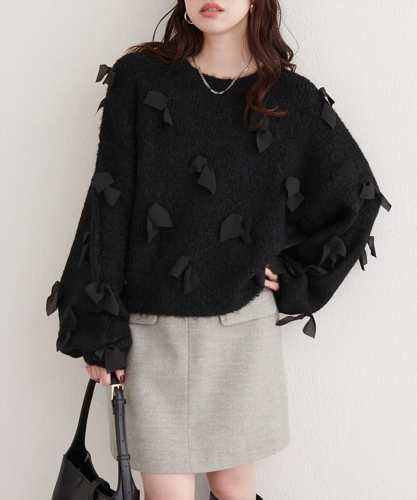 喬其紗蝴蝶結針織衫